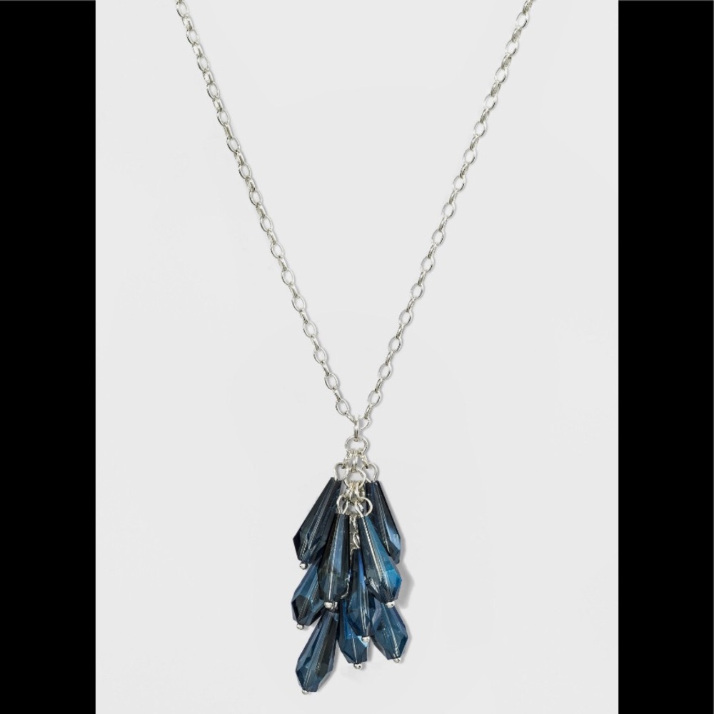 A new day iridescent blue droplet stones necklace